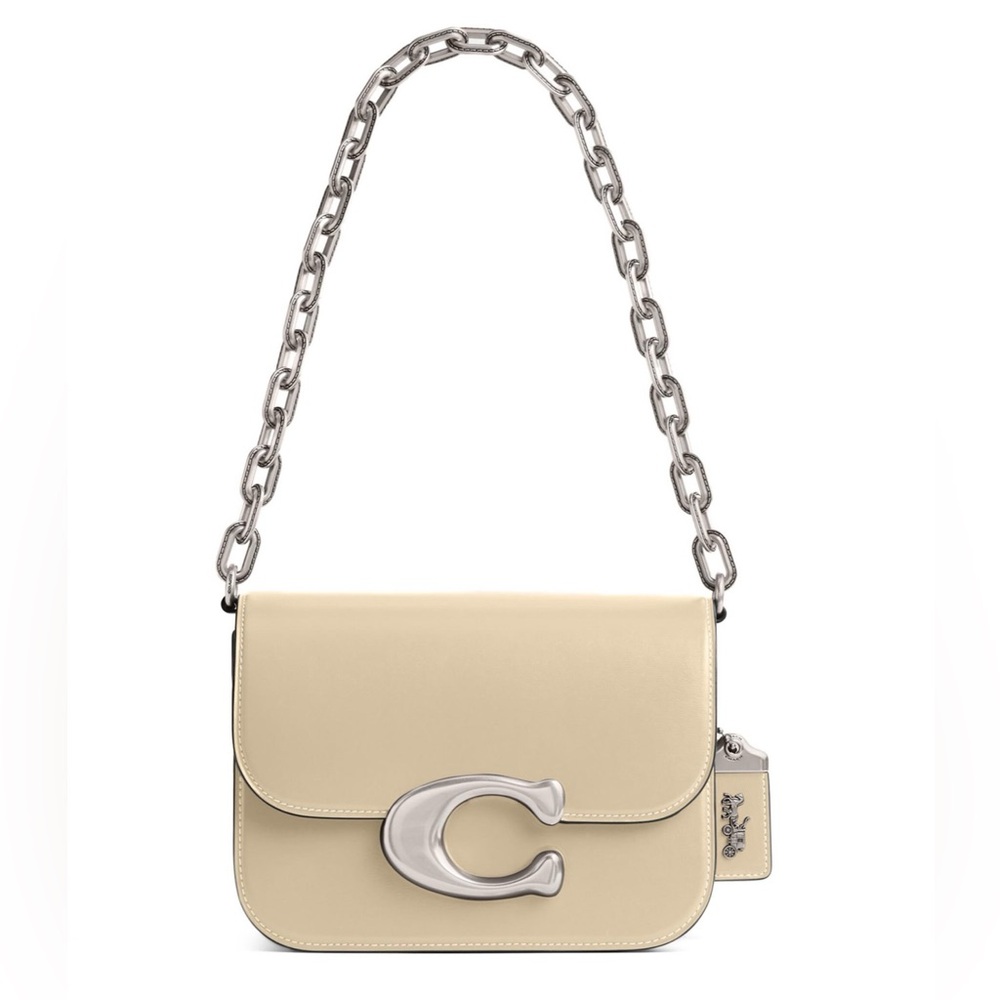 Coach Beige Shoulder Bag with Silver Chain Color:LHIVORY New